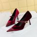 MTX 9116-1 Banquet High Heels Stiletto Shallow Westie Suede Patchwork Pointed Toe Metal Buckle One-Strap Single Shoes_vogvips.com