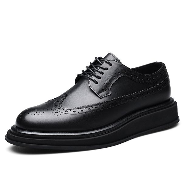 Euro Step Straight British Style Brogue Carved Derby Genuine Leather Casual Business Formal Shoes Men's Trend_vogvips.com