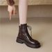 Soft Sheepskin Brown Thick-Soled Genuine Leather Short For Women 2024 Early Autumn Winter New Round-Toe British Style_vogvips.com
