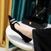 237-K76 Banquet Mid Thin Heel Thickened Suede Shallow Mouth Sharp Metal Water Diamond Button Women's Single Shoes_vogvips.com