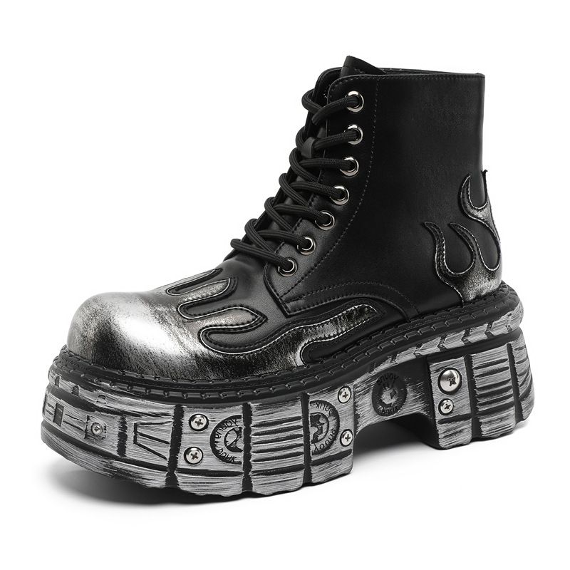 Trendy Men's Thick-soled Personalized Martin Boots Increase Height In Spring Men's Boots Fried Street Personalized High-top Leather Boots_vogvips.com