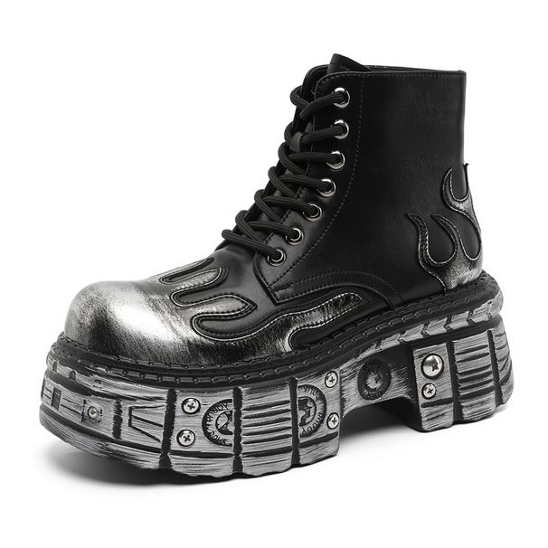 Trendy Men's Thick-soled Personalized Martin Boots Increase Height In Spring Men's Boots Fried Street Personalized High-top Leather Boots_vogvips.com