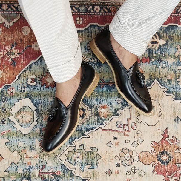 Euro Step Men's First Layer Cowhide Tassel Casual Shoes Slip-On British Style Trendy Lazy Loafers_vogvips.com