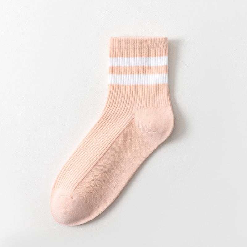 Women's Solid Color Cotton Socks Mid Tube Socks Breathable Antibacterial Deodorizing Striped All Match Ins Japanese Sports Women's Socks_vogvips.com