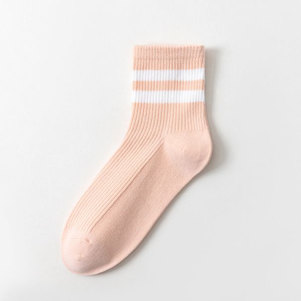 Women's Solid Color Cotton Socks Mid Tube Socks Breathable Antibacterial Deodorizing Striped All Match Ins Japanese Sports Women's Socks_vogvips.com