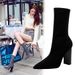 3129-2 Wind Autumn/Winter Fashion New Style Simple Coarse High Heel Pointed Sexy Nightclub Look Thin Knitted Short Boots_vogvips.com