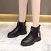 2025 New Women Black PU Casual Snow Boots Round Toe Side Zipper Thick Sole Plus Size Winter Shoes_vogvips.com