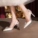 Spring Summer Crystal Buckle Backless Women's Satin High Heel Sandals Plus Size Closed Toe Bridesmaid Shoes White_vogvips.com