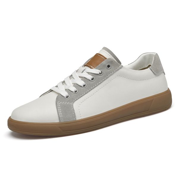 Men's Board Shoes Flat Training Sneakers Low-top Leather Cowhide Surface Casual Shoes Round Head Lace-up Small Leather_vogvips.com