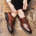 Euro Step Men's Leather British Style Pointed Toe Trendy Business Casual Lace-up Wear-resistant Fashion Brogue Shoes_vogvips.com