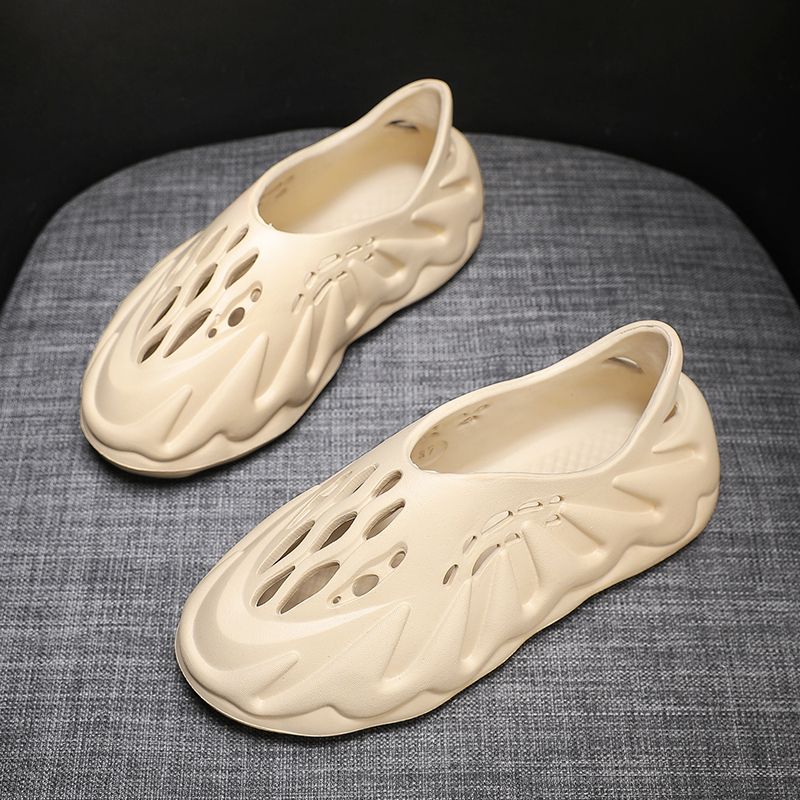 Men's Spring And Autumn Eva One-Piece Casual Simple Hollow Breathable Thick-Soled Flat Slip-On Volcano Sole Stylish Sandals Beach Slippers_vogvips.com