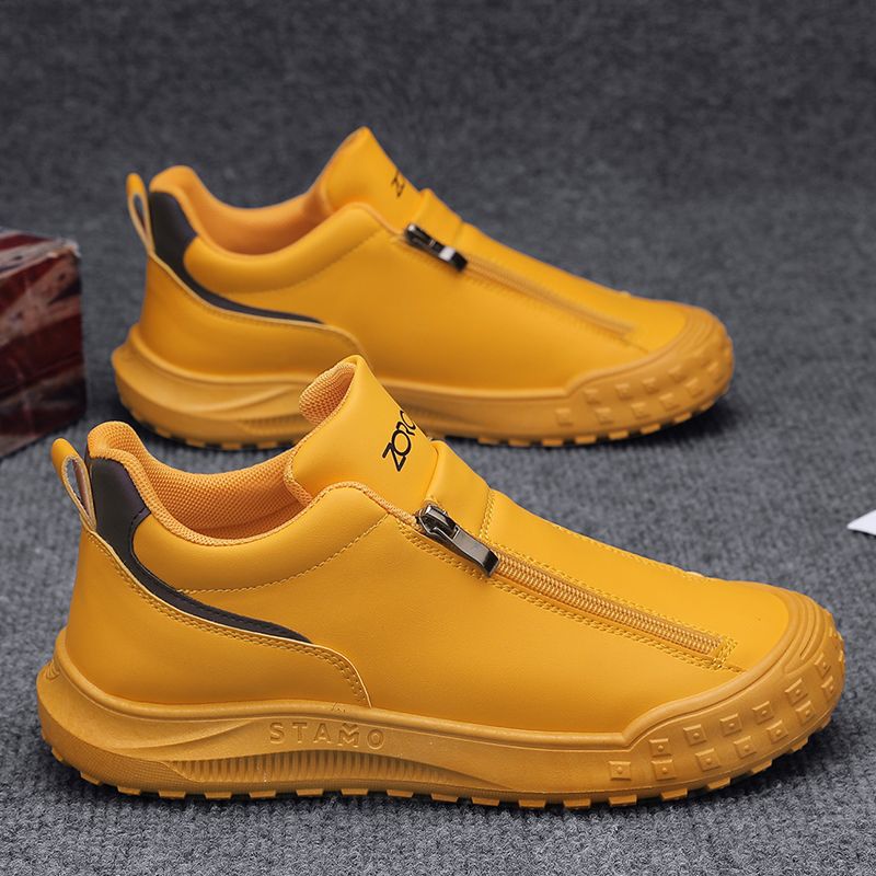 European Warm Series Autumn Winter Sports Casual Leather Men's Slip-On Work Soft Sole Wear-Resistant Safety Shoes_vogvips.com
