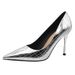 MTX 966-3 Korean Style Checkered Patent Leather French Pointed Toe Heel Pumps Elegant Party Shoes Ultra High Heels_vogvips.com