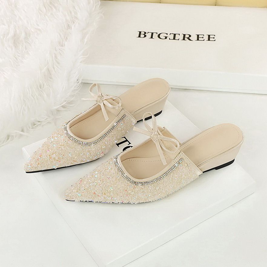 Women's Elegant Pointed Toe Bow Embellished Slip-On Mules With Rhinestones - Comfortable & Versatile For Casual And Dressy Occasions_vogvips.com