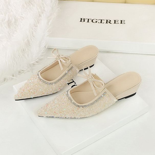 Women's Elegant Pointed Toe Bow Embellished Slip-On Mules With Rhinestones - Comfortable & Versatile For Casual And Dressy Occasions_vogvips.com