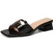 Cross-border 2026 New Square-Toe One-Strap Sandals Women, Chunky Heel, Fashionable And Comfortable Patent Leather_vogvips.com