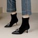 Pointed Toe Fashion High Heel Boots 2025 New Style Thin Heel Chelsea Women's Boots With Rhinestone Square Buckle Slimming Boots Wo_vogvips.com