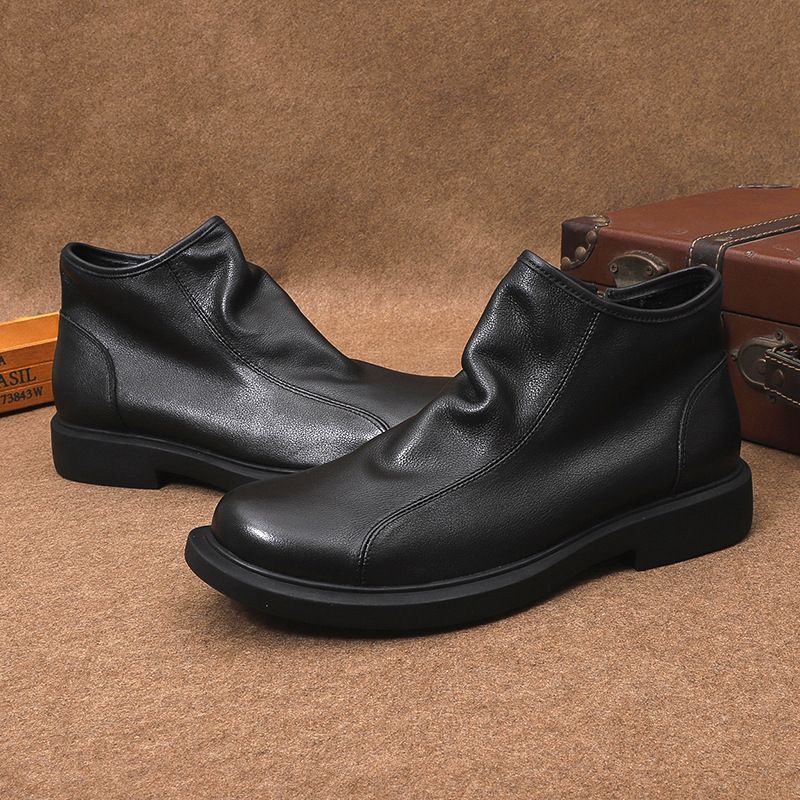 European Warm Series New Style No Inner Lining Single Layer Martin Short High Top Shoes Men's Korean Version Trendy Soft Surface Wedge_vogvips.com