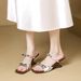 Women Summer New French‑Style Bow Open‑Toe Square Toe Chunky Heel Slip‑On Satin Outdoor Sandals_vogvips.com