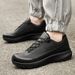 Men's Genuine Leather Hiking Shoes Low Top Breathable Full Grain Cowhide Comfortable Outdoor Casual Walking Sneakers All Black_vogvips.com