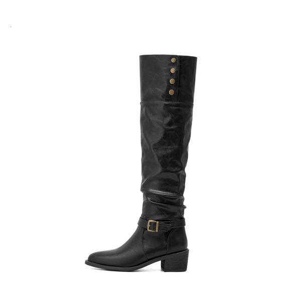 Genuine Leather For Women 2025 New Autumn Winter Fleece-Lined Long Women's Black Slouch Riding Over-the-Knee Boots_vogvips.com