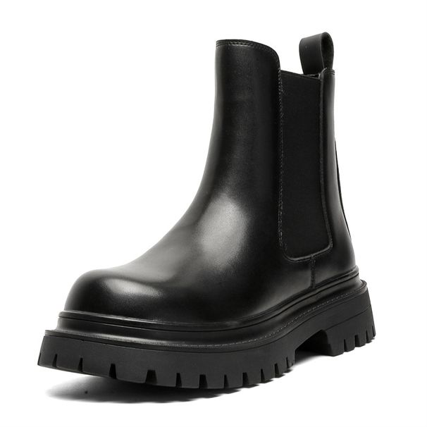 Heightening Cigarette Leather Boots Sleeping Locomotive Boots Skinny Chelsea Boots_vogvips.com