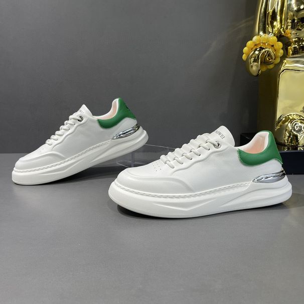 Men's Thick Soled White Toe Layer Cowhide Sports Board Shoes, Versatile And Trendy Men's Shoes_vogvips.com