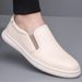 Spring White Shoes Leather Breathable Men's Doudou Shoes Casual Soft Leather One-pedal Lazy Shoes Men's Shoes_vogvips.com