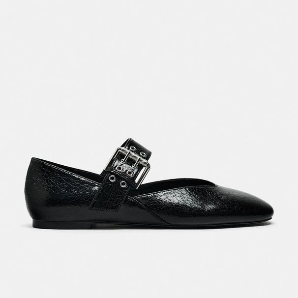 Women Multi‑Pattern Buckle Strap Mary Jane Flat Shoes, Square Toe Faux Leather Leopard Print Closed‑Toe Ballerinas, Soft Lightweight Flat Footwear_vogvips.com