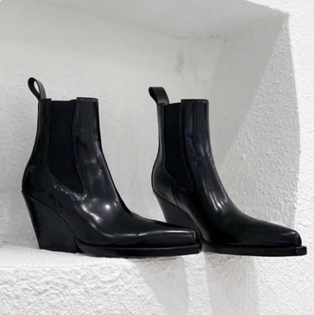 European And American Style Pointed Toe Short For Women Wedge Jeans Elastic Band Martin Boots, Height_vogvips.com