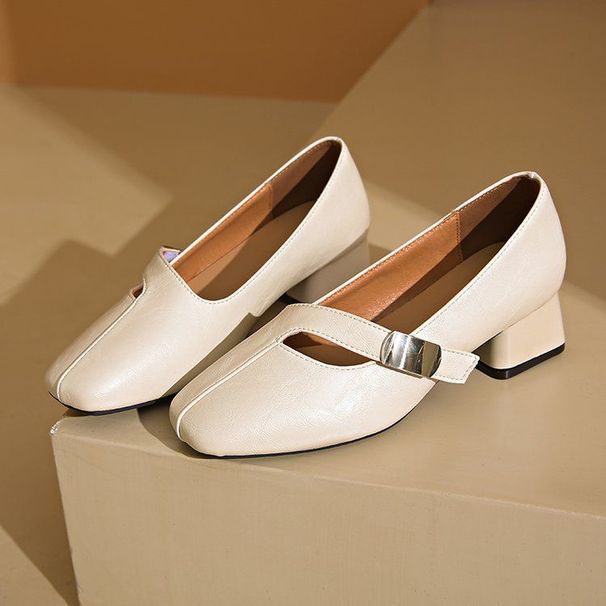 French Style Square Toe Shallow Mouth Single Shoe For Women 2025 New Spring And Autumn Metal Buckle Strap Small Leather_vogvips.com