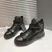 In Stock GZ94 Low High Top Shoes Cross-Border Zipper Women's Flat Round Toe Genuine Leather Comfortable Casual Sneakers_vogvips.com