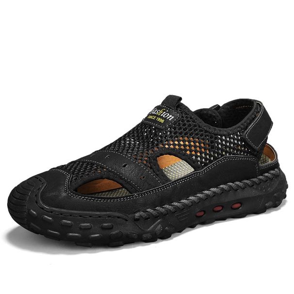 Plus-Size Stitched Hollow Breathable Mesh Shoes For Men, Breathable Outdoor Casual Men's Sandals, Hole Shoes_vogvips.com