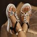 Large Size Thick-soled Wedge Heel Open-toe Casual Buckle Beaded Outdoor Sandals, Versatile Roman-style Women's Shoes_vogvips.com