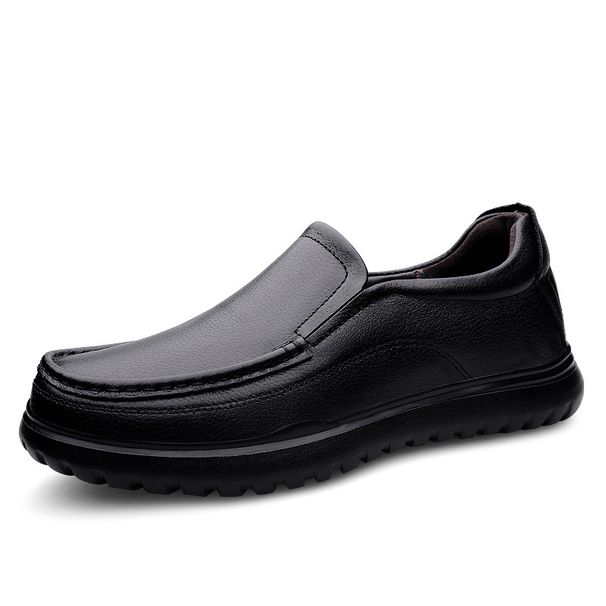 Casual Leather Shoes Men's Round Head Leather Men's Shoes Non-slip Loafers Dad Shoes_vogvips.com