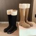 Grape Mom Same Style Height Increase 6cm~ Warm Fleece Lined Long Thick Heel Suede Riding Women Snow Boots_vogvips.com