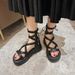 Fairy Style Sandals Female French Niche Thick-soled Heightened Cross-strap High-top Roman Shoes_vogvips.com