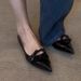 Soft Lambskin Genuine Leather Single Shoes For Women, Flat Bottomed, Pointed Toe, Small Wedge Heels, Temperament, Versatile Bowknot Shoes_vogvips.com