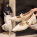 French Silver Evening Wind Pointed High Heels Women's Autumn With Skirt Thick Heel Mary Jane Single Shoes_vogvips.com