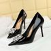 6122-K59 European And American Style Banquet Heels Women's Thin Ultra High Heel Patent Leather Shallow Mouth Pointed Toe_vogvips.com