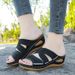 Women's Shoes Summer Women's Wedge Heel Stitching Sandals Fish Mouth Thick Bottom Hollow Large Size Shoes Embroidered One Word Sandals_vogvips.com