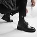 Men's Leather Shoes Spring Internet Celebrity Trendy Hong Kong Style Casual Versatile Shiny Thick-Soled Low-Cut Black Su_vogvips.com