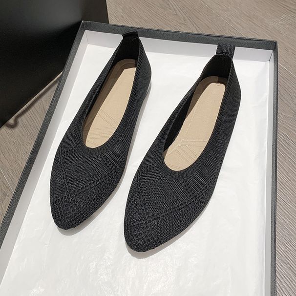 Breathable Soft-soled Single Shoes Women's Pointed Head Flat Bottom Fly-woven Shallow Mouth Grandma Shoes Mesh Ladyshoes_vogvips.com