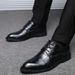 Men's Pointed Toe Dress Shoes With Hidden Wedge Heel For Business Casual & Formal Occasions - Lightweight PU Leather Oxford Shoes With Lace-Up Design_vogvips.com