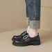 One-word Buckle With Platform Loafers Women's Retro British Small Leather Shoes Soft-soled Single Shoes Women_vogvips.com
