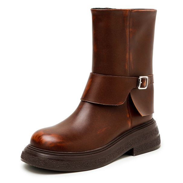 Cowhide Version ~ Cai Wenjing Same Style Martin 2024 New Knight Distressed Western Cowboy Short Boots_vogvips.com