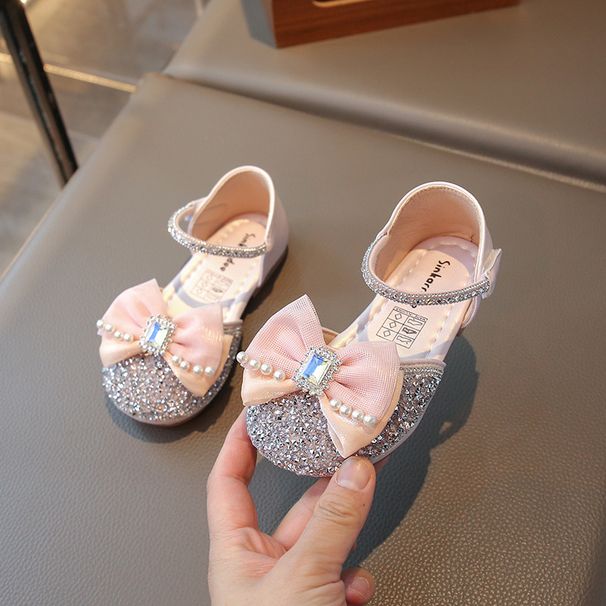 New Trend Children's Leather Shoes Glass Shoes Soft Soled Little Girl Bow Single Shoes_vogvips.com