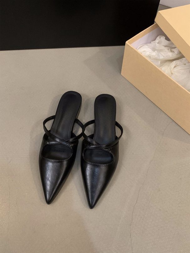 French-style Retro Closed-toe Mules For Women, 2025 New Summer Pointed-toe Slip-on Flat Sandals_vogvips.com