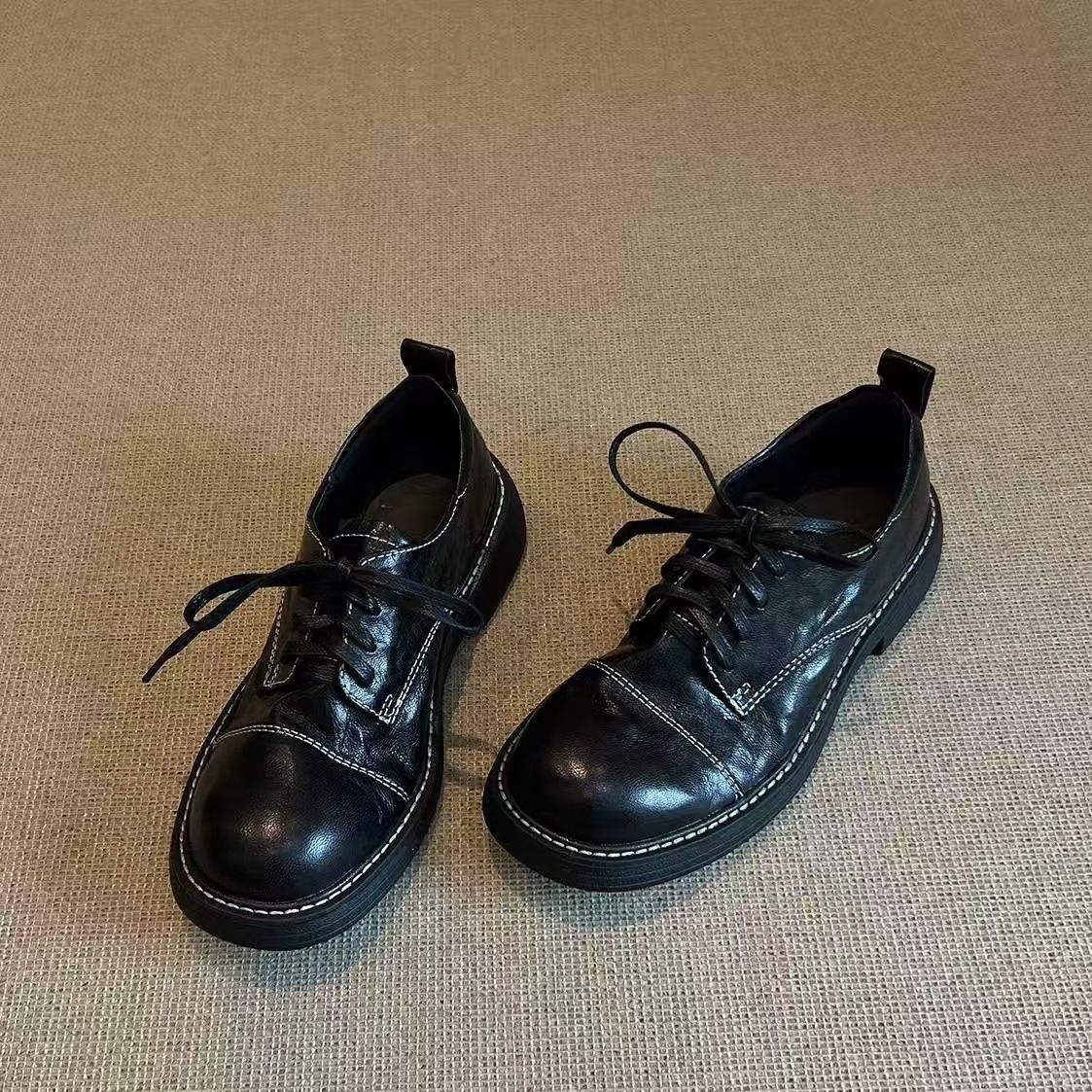 Sheepskin Version Lace-up Women's Shoes Increase Height And Show Thinness Single Shoes Loafers Women_vogvips.com