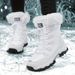 Women'S Winter Boots-Light Beige Fleece-Lined Mid-Calf Boots With Plush Faux Fur Trim, Thick TPR Sole&Lace-Up Design For Outdoor Sports,Gift For Women_vogvips.com